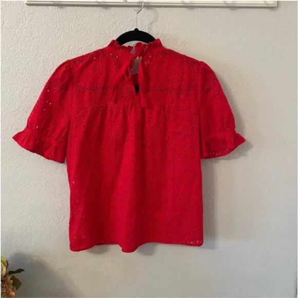 Madewell Embroidered Eyelet Ruffle-Neck Keyhole Top - Picture 6 of 7